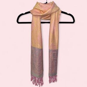 Vintage 100% Pashmina Cashmere Pink and Gold Paisley Scarf
